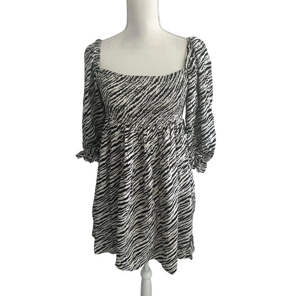 FAITHFULL THE BRAND Zebra Print Smocked Empire Waist Dress Size US 6 - Picture 2 of 9